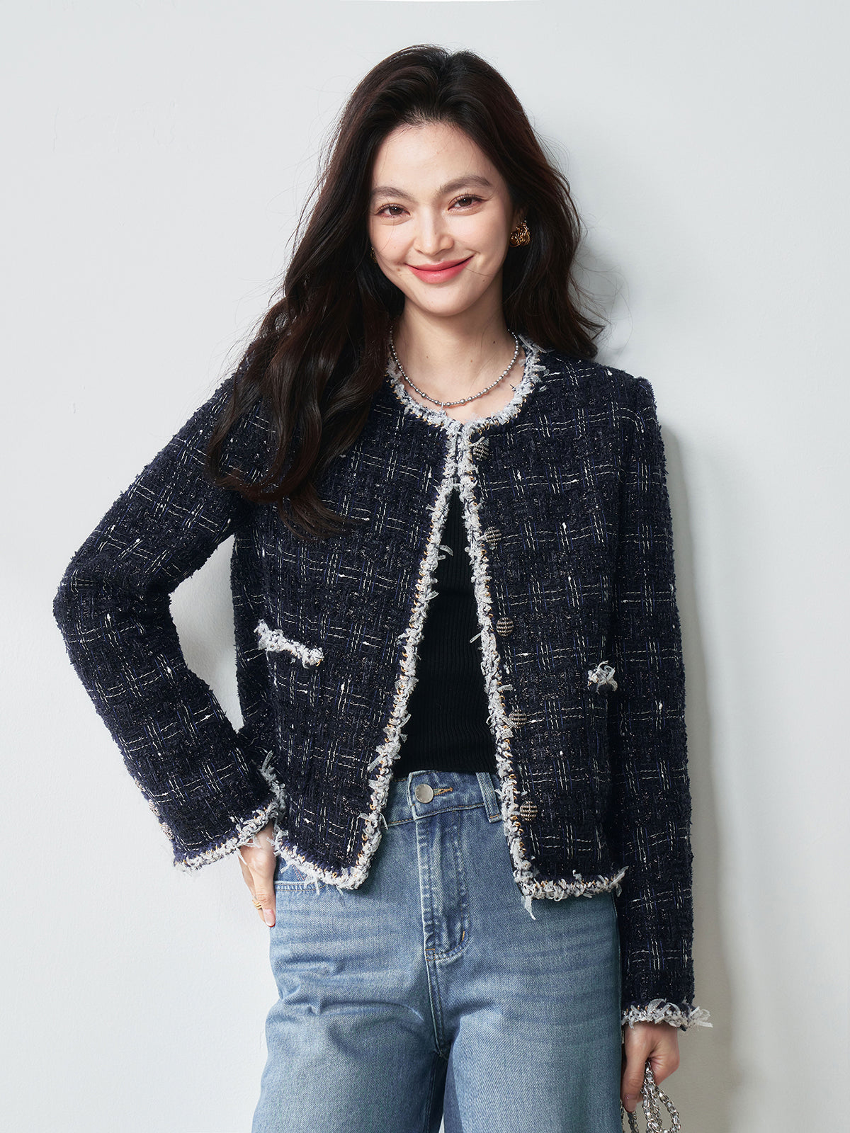 2025 Spring [Galaxy Moonlight] Elegant Textured Tweed Wool Jacket – Chic & Sophisticated