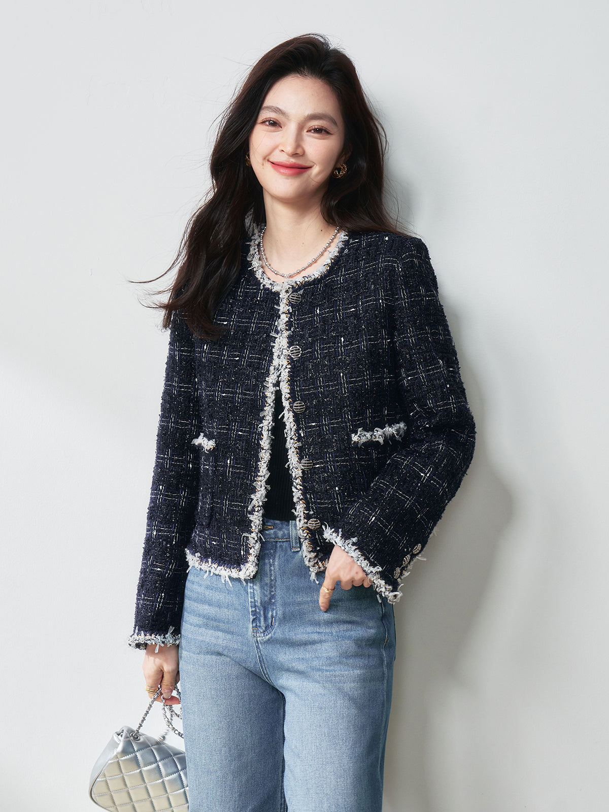 2025 Spring [Galaxy Moonlight] Elegant Textured Tweed Wool Jacket – Chic & Sophisticated