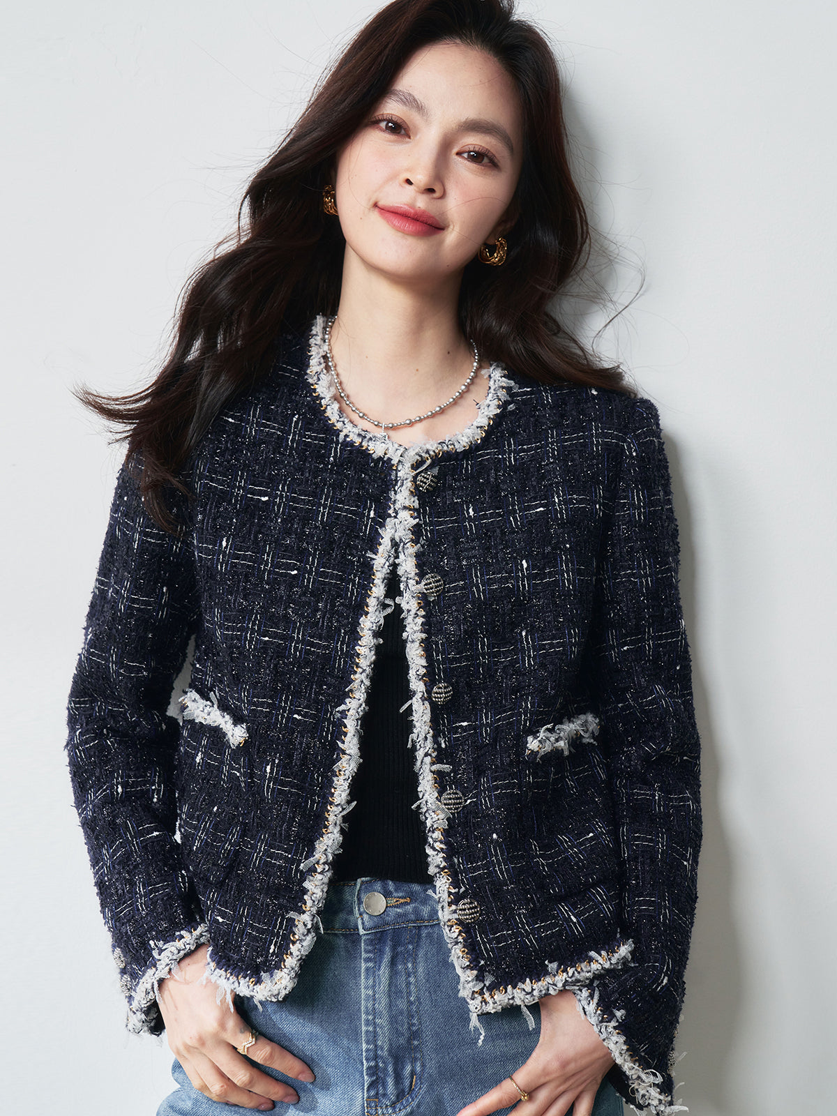 2025 Spring [Galaxy Moonlight] Elegant Textured Tweed Wool Jacket – Chic & Sophisticated