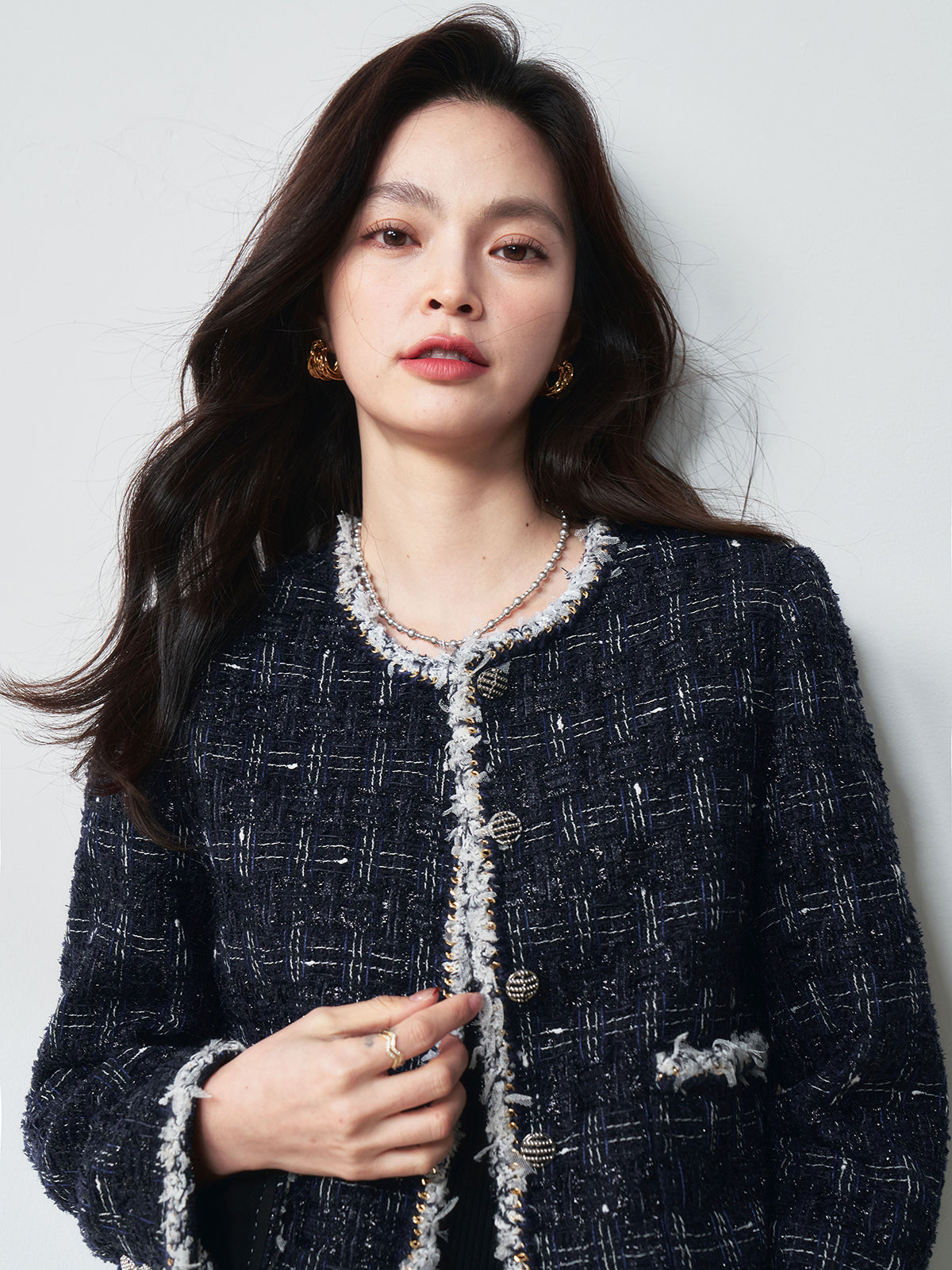 2025 Spring [Galaxy Moonlight] Elegant Textured Tweed Wool Jacket – Chic & Sophisticated