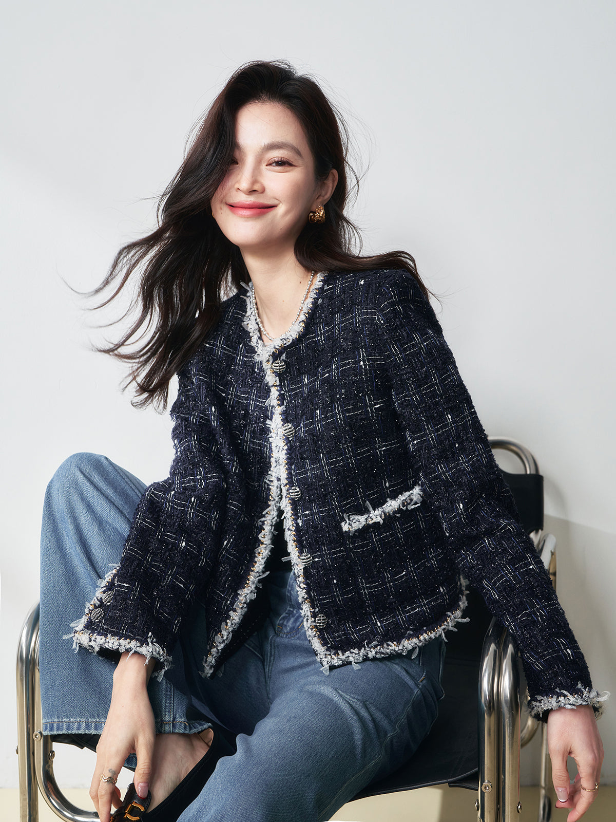 2025 Spring [Galaxy Moonlight] Elegant Textured Tweed Wool Jacket – Chic & Sophisticated