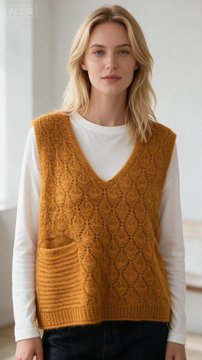 V-Neck Knit Sweater Vest-JD34814
