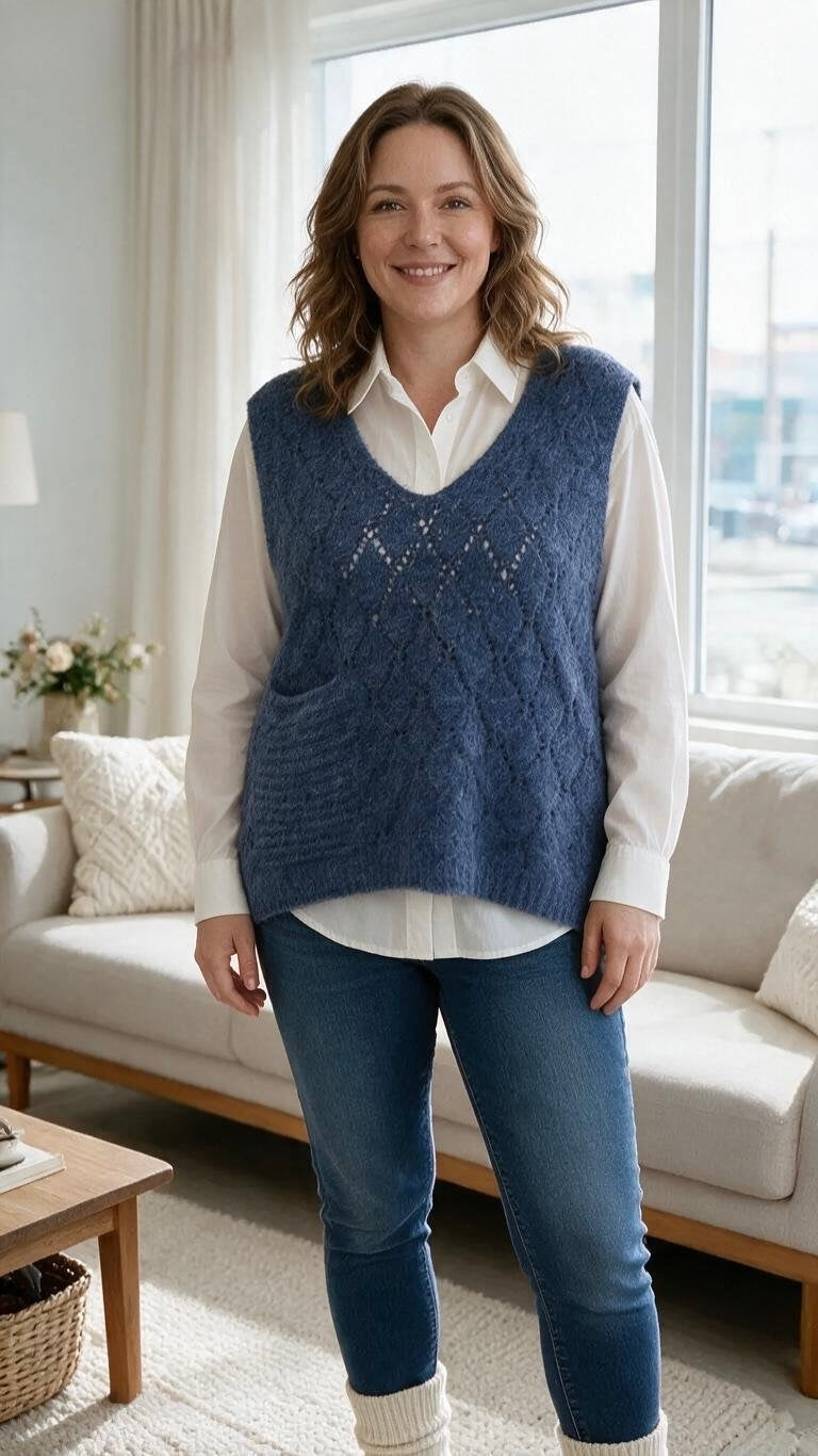 V-Neck Knit Sweater Vest-JD34814