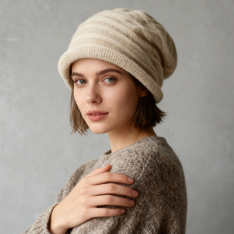 2025 Autumn Winter New 100% Cashmere Hat for Women, Warm Rolled Edge, Stylish and Fashionable Lazy Slouchy Beanie