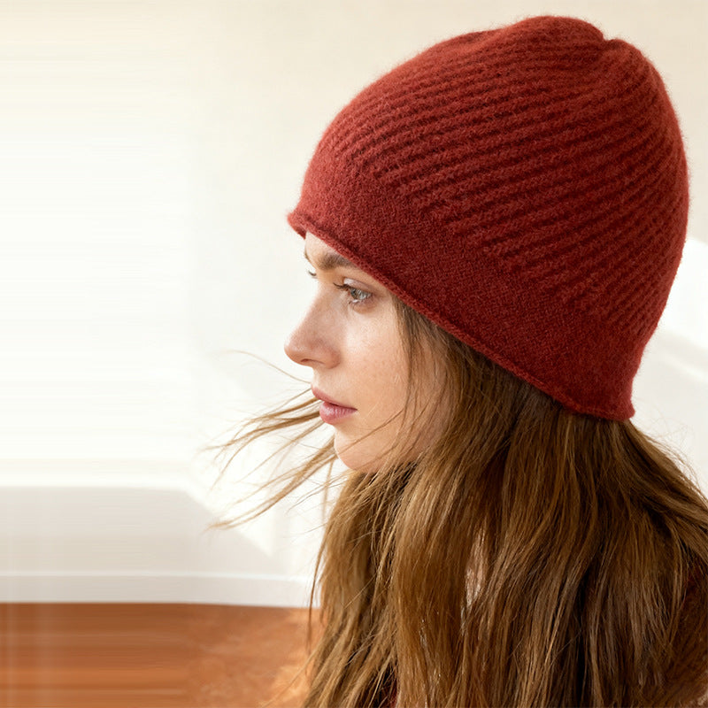 100% Cashmere Wool Warm Knitted Beanie for Women 25 Autumn Winter
