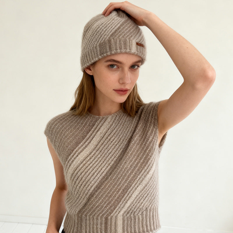 100% Cashmere Wool Warm Knitted Beanie for Women 25 Autumn Winter