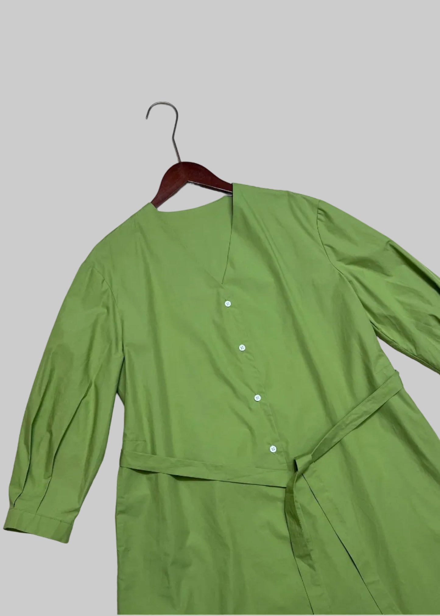 100% Cotton Belted Midi Shirt Dress – Green