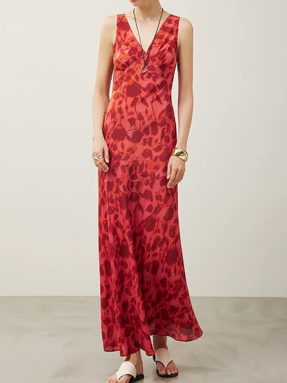 100% Silk Bias-Cut Sleeveless Maxi Dress