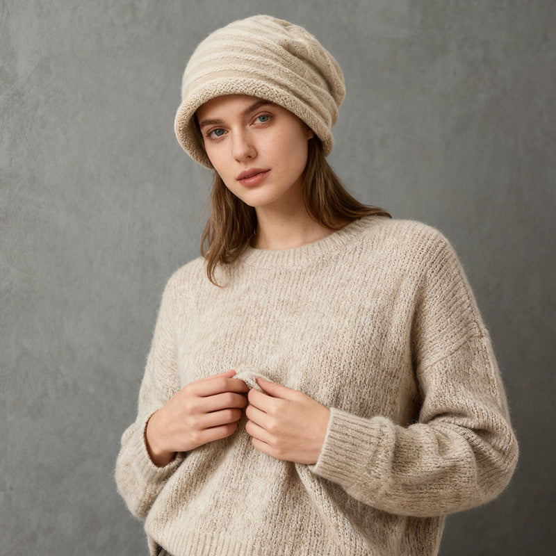 2025 Autumn Winter New 100% Cashmere Hat for Women, Warm Rolled Edge, Stylish and Fashionable Lazy Slouchy Beanie
