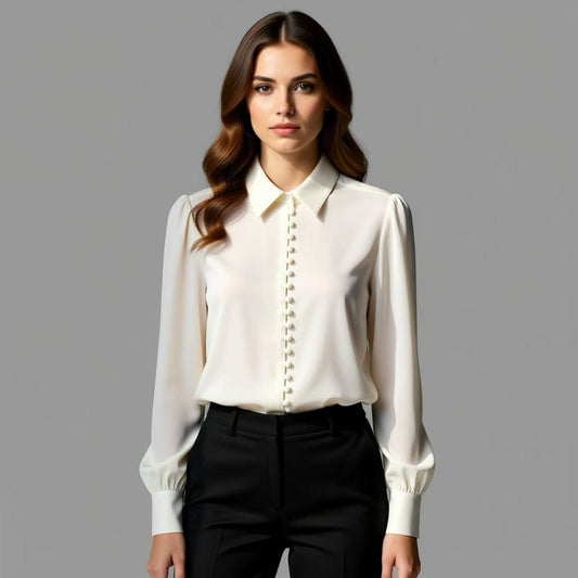 19 Momme Silk Double Georgette Blouse – Covered Buttons