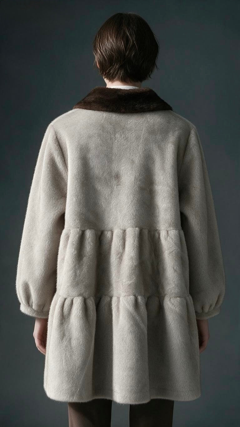 Women's Faux Mink Fur Oversized Coat with Contrast Collar