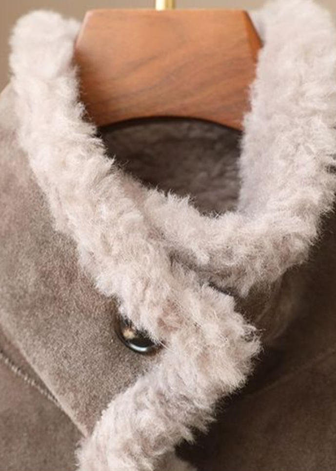 Reversible Genuine Shearling Coat – 100% Wool Stand Collar Jacket