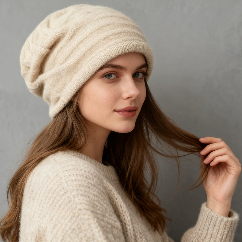 2025 Autumn Winter New 100% Cashmere Hat for Women, Warm Rolled Edge, Stylish and Fashionable Lazy Slouchy Beanie