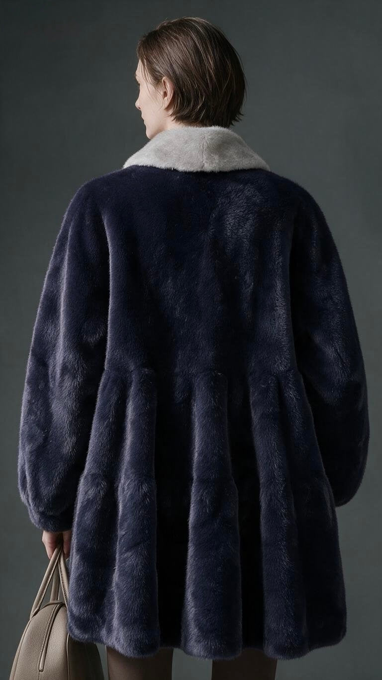 Women's Faux Mink Fur Oversized Coat with Contrast Collar