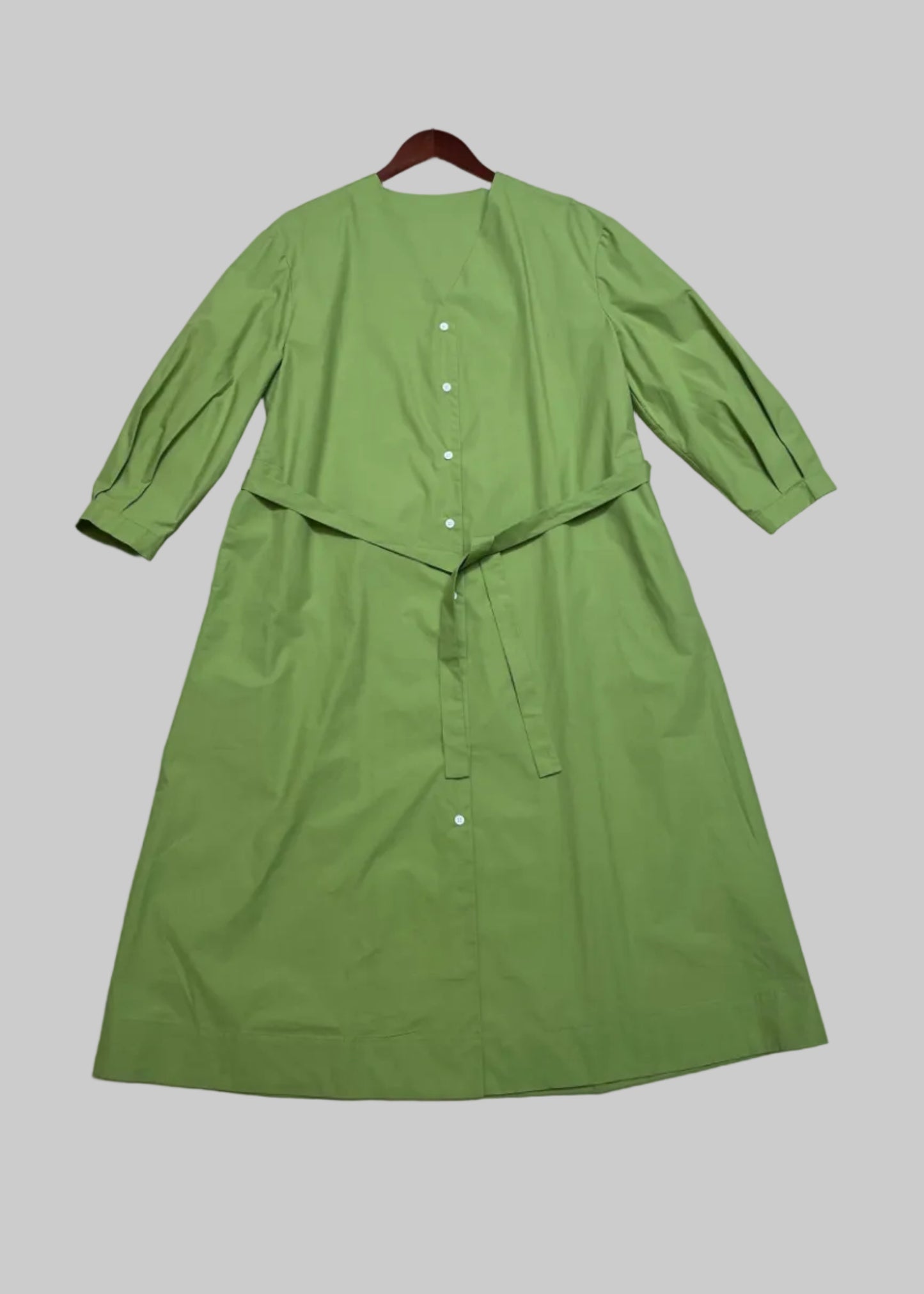 100% Cotton Belted Midi Shirt Dress – Green