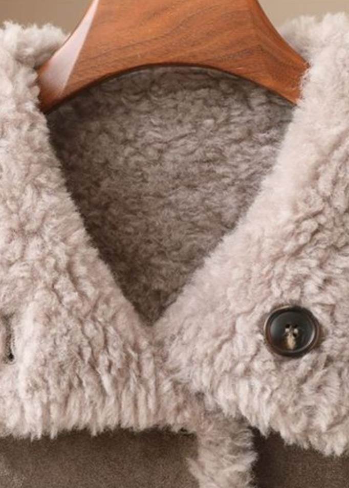 Reversible Genuine Shearling Coat – 100% Wool Stand Collar Jacket