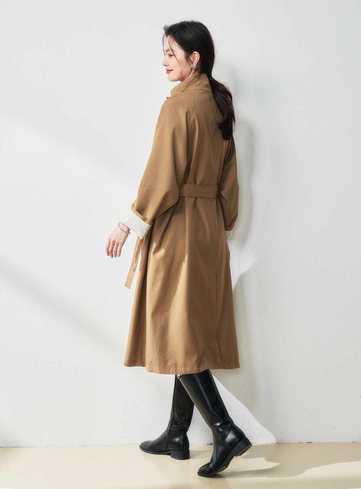 2025New Spring Collection Minimalist Style Stand Collar Design Casual Commuting Mid-Length Trench Coat