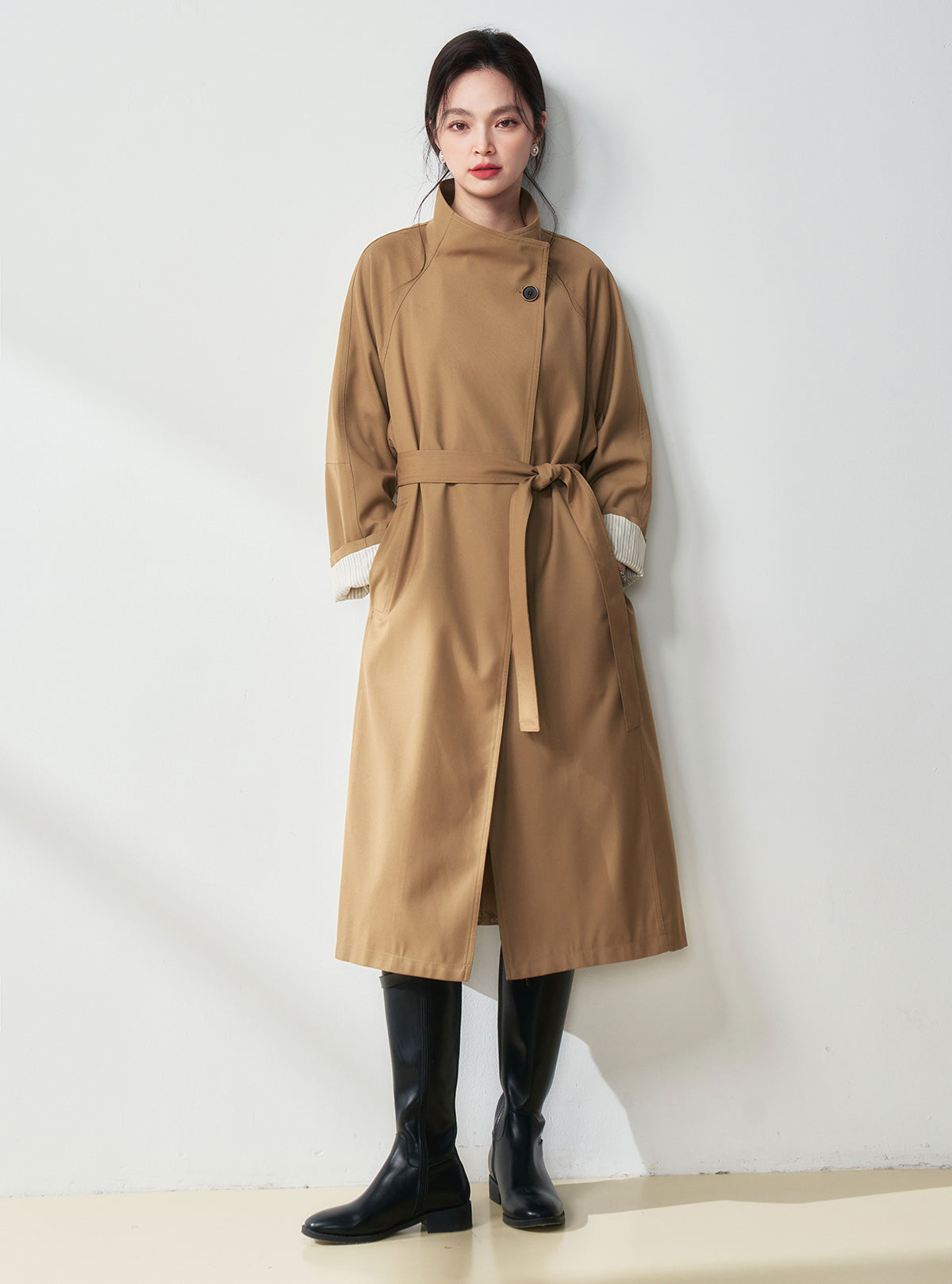 2025New Spring Collection Minimalist Style Stand Collar Design Casual Commuting Mid-Length Trench Coat