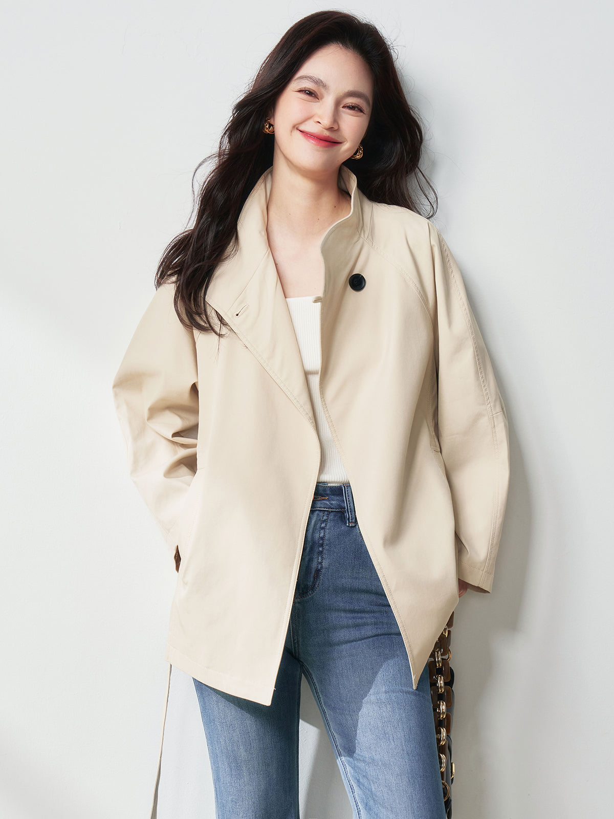 2025 New Spring Women's Simple Stand Collar Trench Coat | Single Button British Style Casual Versatile Designer Jacket