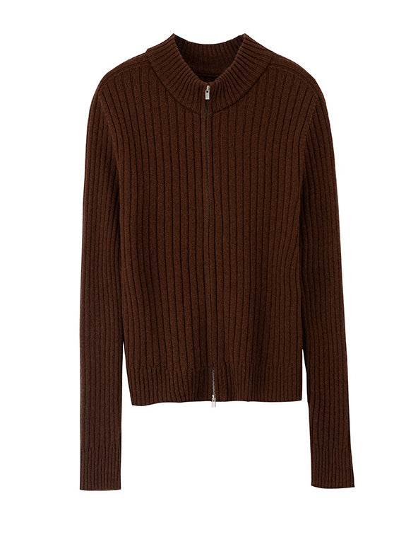 Women’s Wool Ribbed Zip Cardigan – Slim Fit