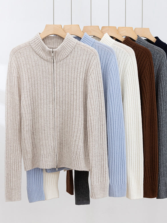 Women’s Wool Ribbed Zip Cardigan – Slim Fit