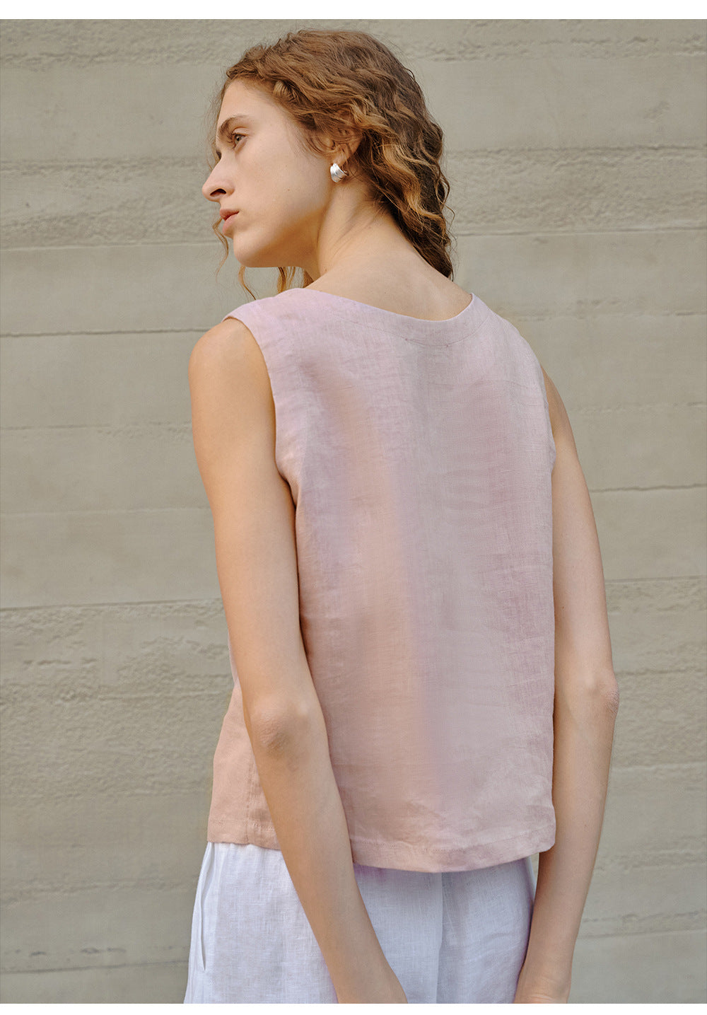 100% Linen Vest – Embroidered Sleeveless Top-5202001WSAK