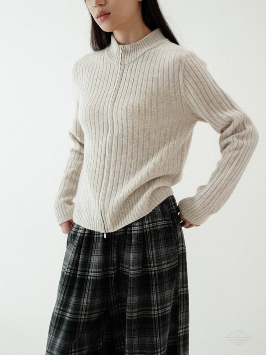 Women’s Wool Ribbed Zip Cardigan – Slim Fit