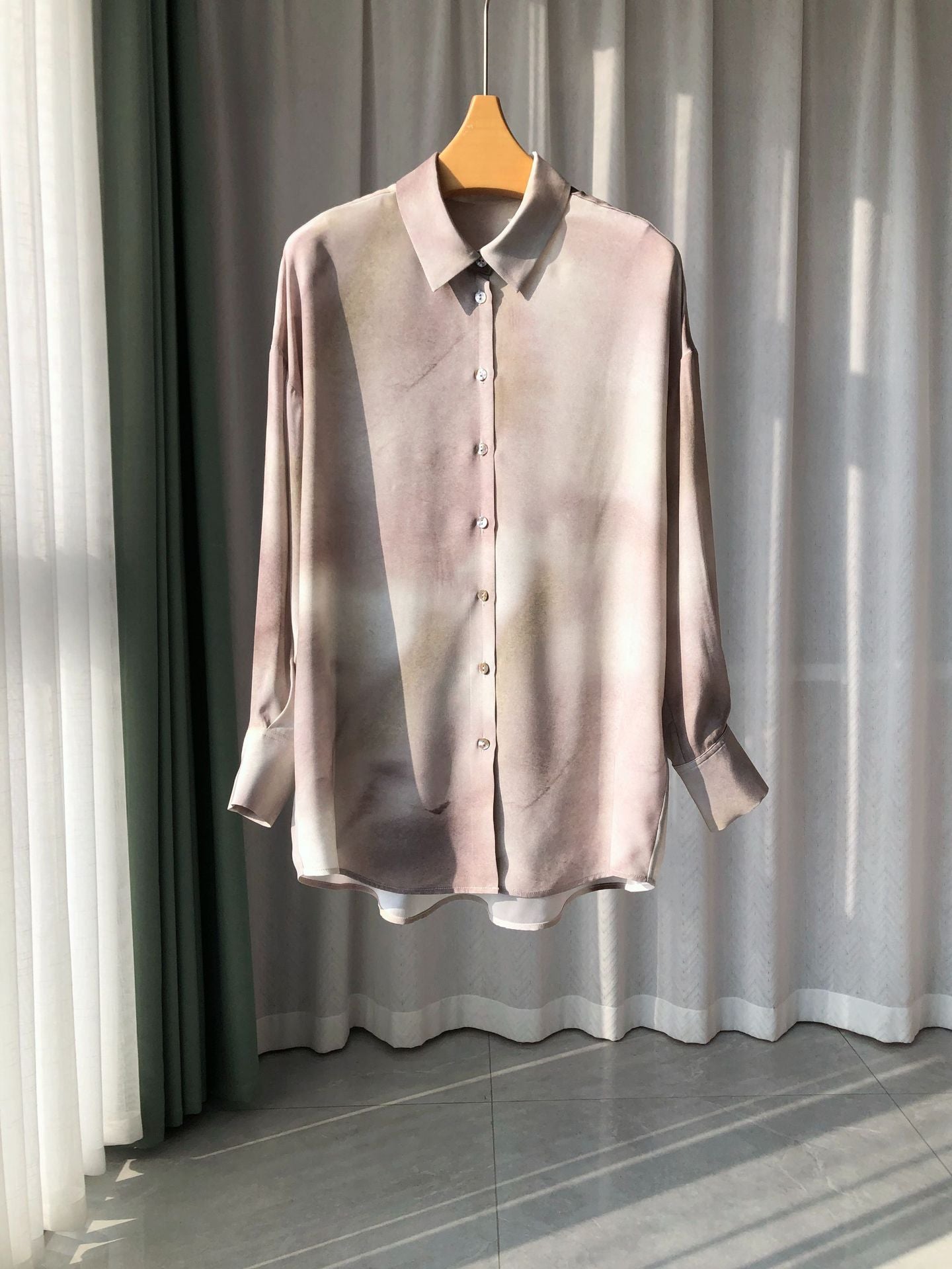 2025 New Ink-Wash Gradient Oversized Relaxed Heavy Washed Silk Shirt - 100% Mulberry Silk Women's Blouse