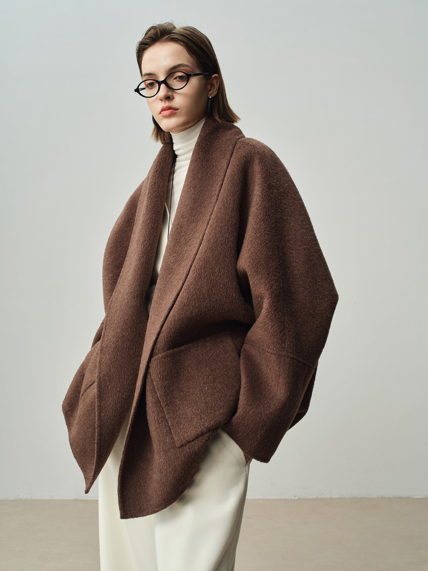Double-Faced Wool Short Coat – Oversized Fit