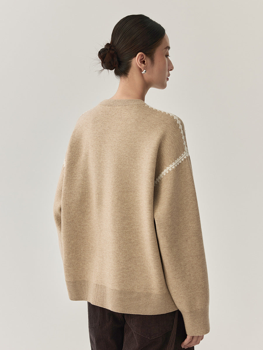 Women’s Wool-Blend Crewneck Sweater – Elegant Minimalist Style