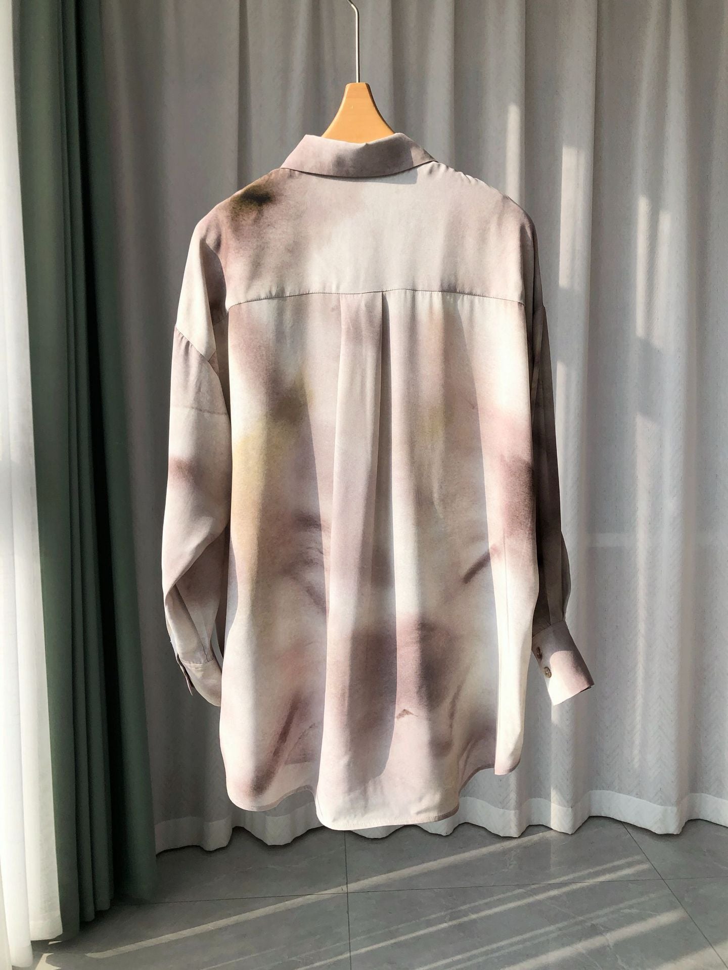 2025 New Ink-Wash Gradient Oversized Relaxed Heavy Washed Silk Shirt - 100% Mulberry Silk Women's Blouse