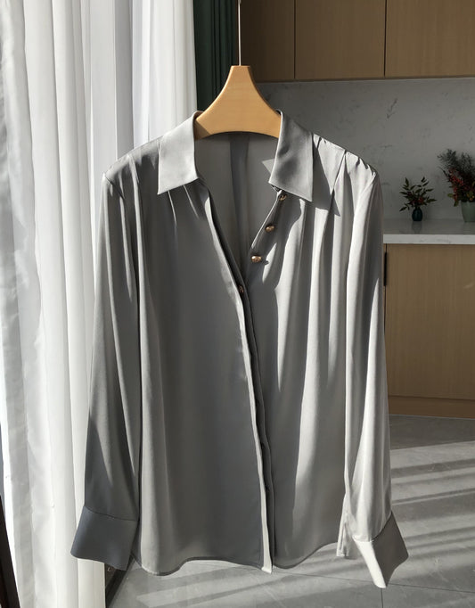 2025 New Minimalist Luxury Silk Double Georgette Satin Shirt - Women's Fashion