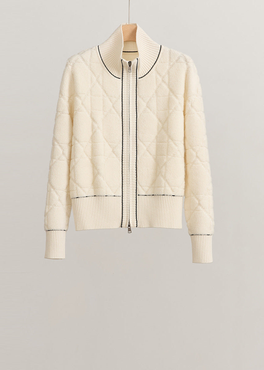 Wool Quilted Zipper Knit Coat