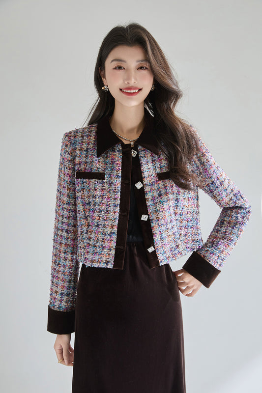 French-Style Multicolor Tweed Jacket | Elegant Women’s Blazer