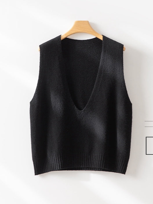 Women's V-Neck Layering Vest – 100% Wool Knit