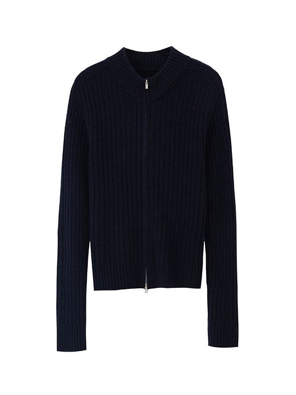 Women’s Wool Ribbed Zip Cardigan – Slim Fit