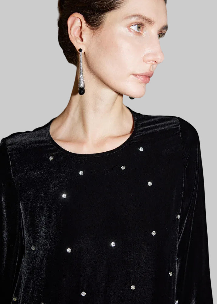 Beaded Silk Velvet Mini Dress – Elegant Mulberry Silk Evening Dress