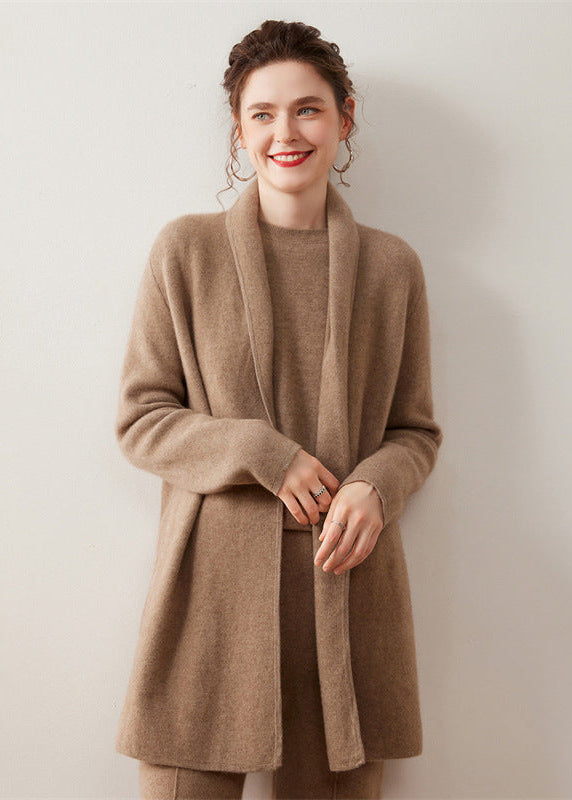 Women’s 100% Cashmere Mid-Length Knit Cardigan Coat