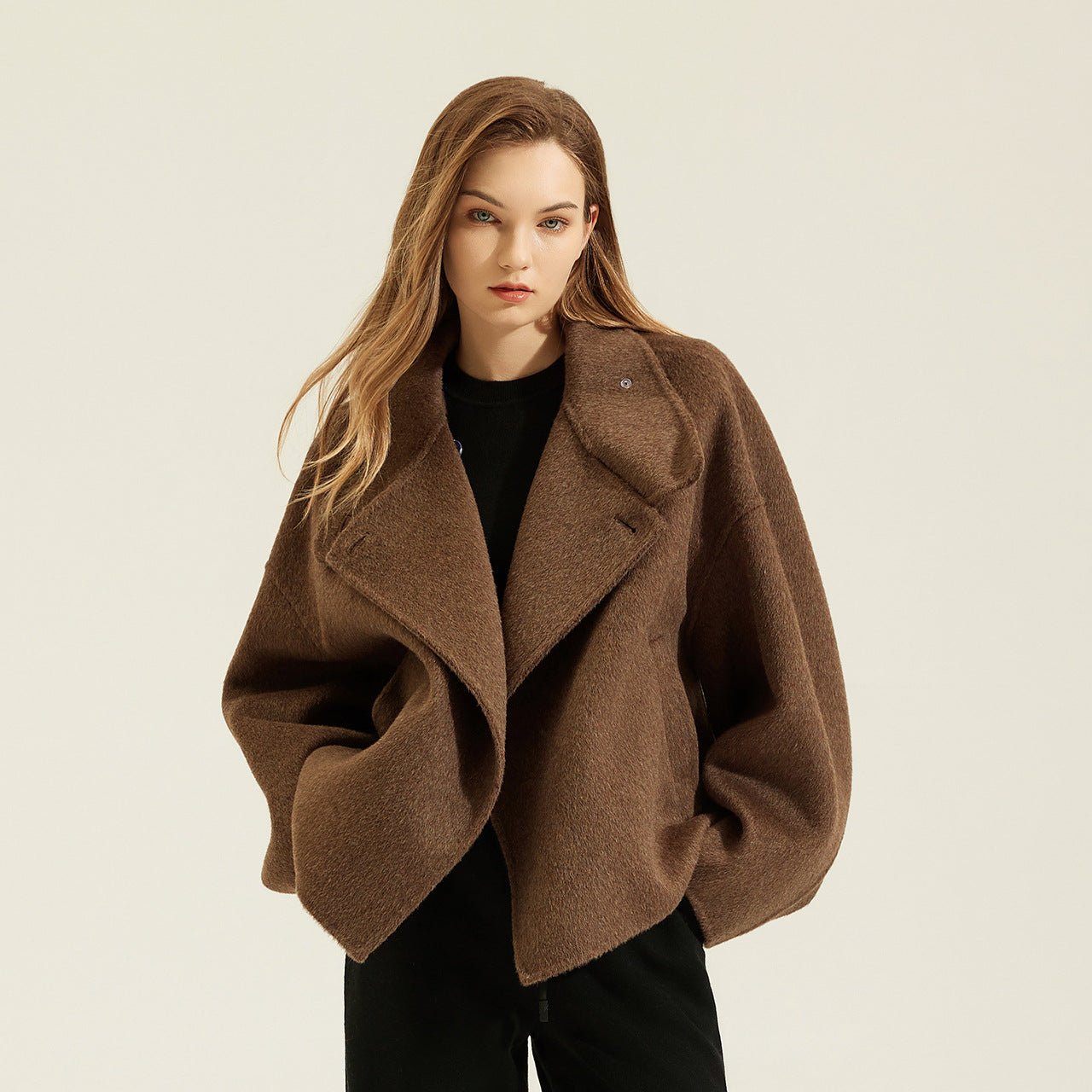 Women’s Double-Faced Wool-Blend Short Coat – Soft Rabbit Hair Blend Jacket