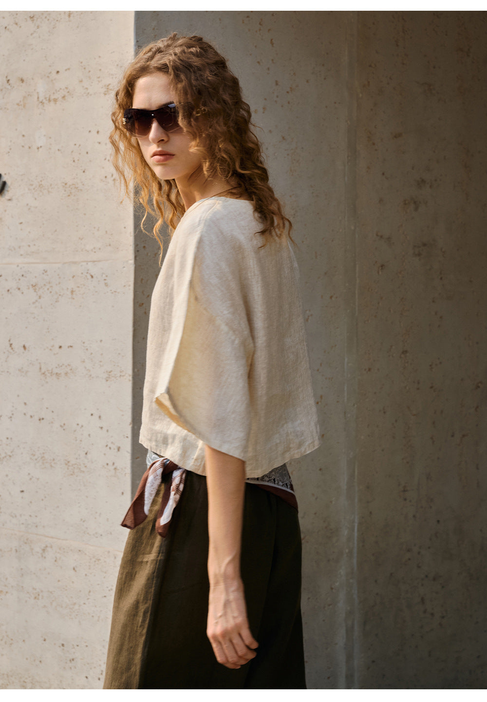 100% Linen Bell Sleeve Top