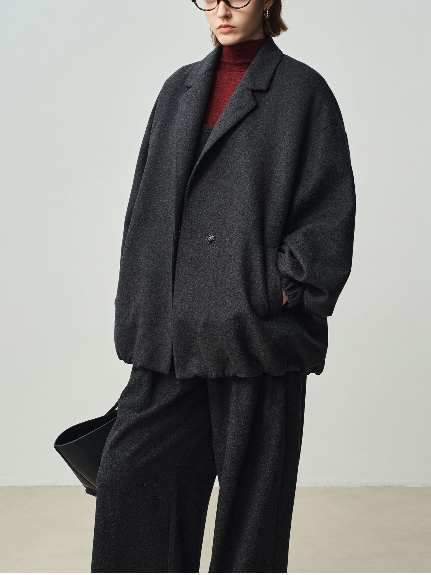 Women’s Grey Wool Short Coat – Relaxed Fit