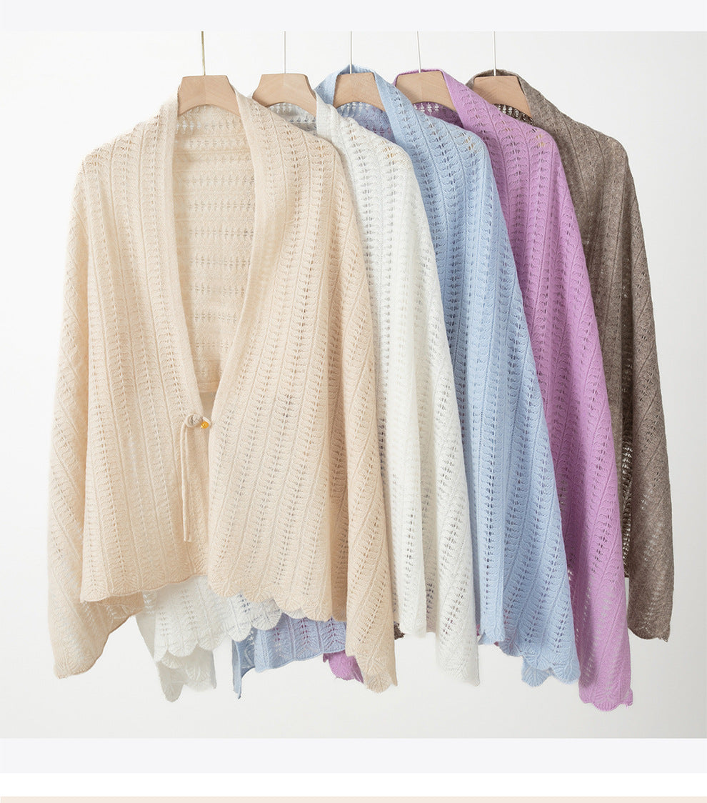 100% Wool Openwork Shawl Wrap – Lightweight Warm Scarf