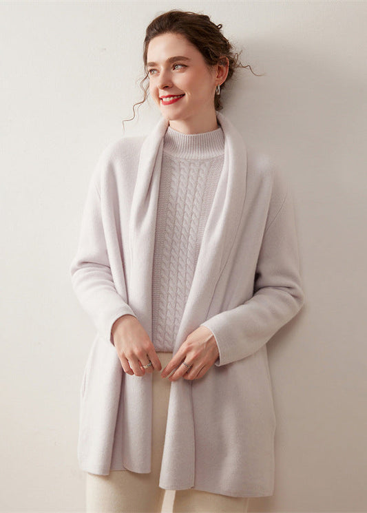 Women’s 100% Cashmere Mid-Length Knit Cardigan Coat