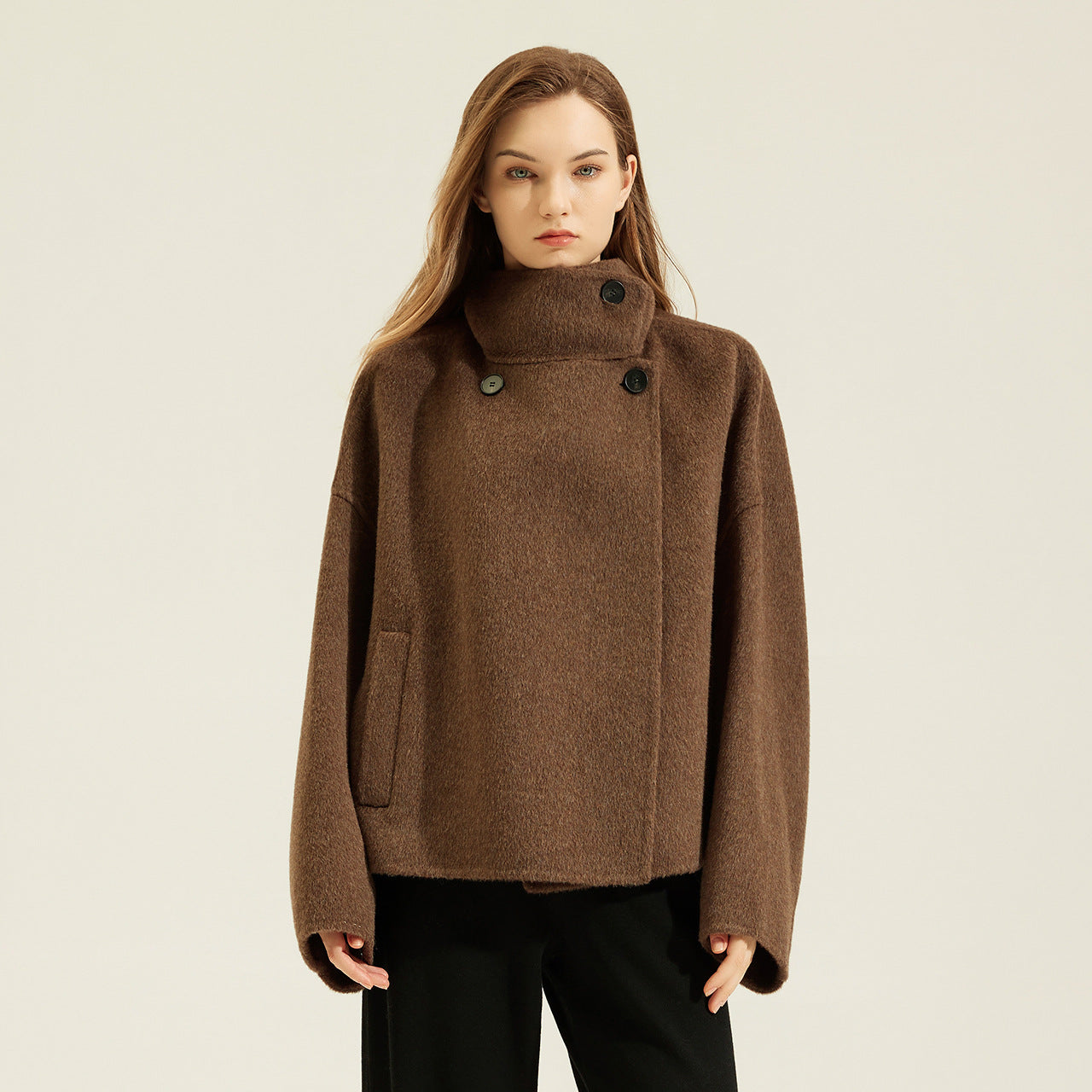 Women’s Double-Faced Wool-Blend Short Coat – Soft Rabbit Hair Blend Jacket