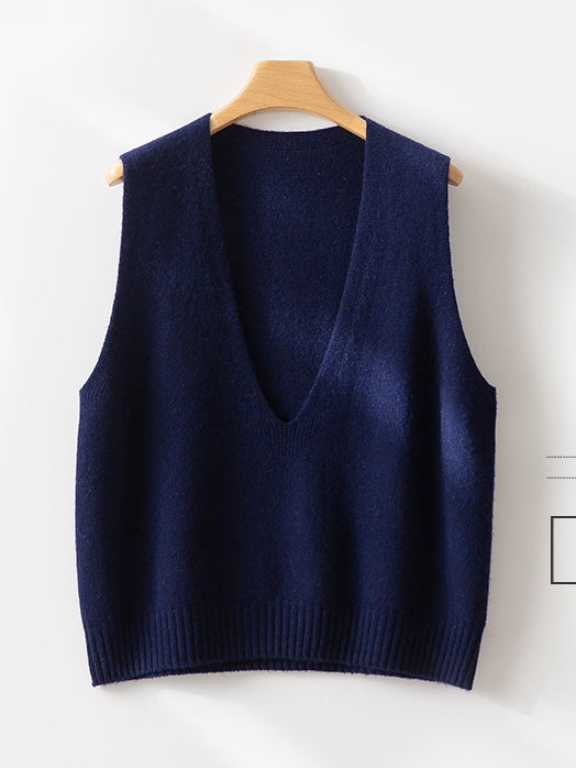 Women's V-Neck Layering Vest – 100% Wool Knit