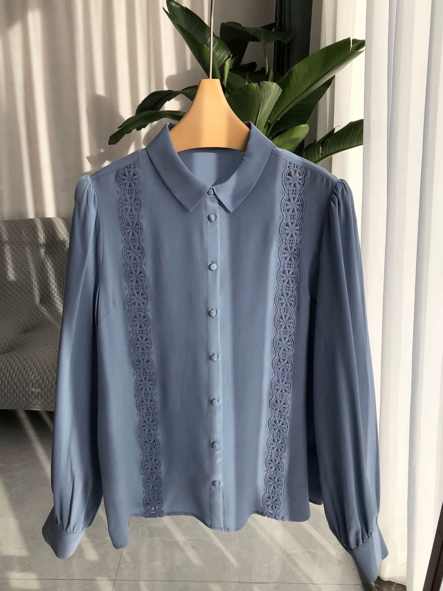 2025 New Relaxed Aesthetic Vintage Embroidered Lace Washed Silk Shirt - 100% Mulberry Silk Women's Blouse