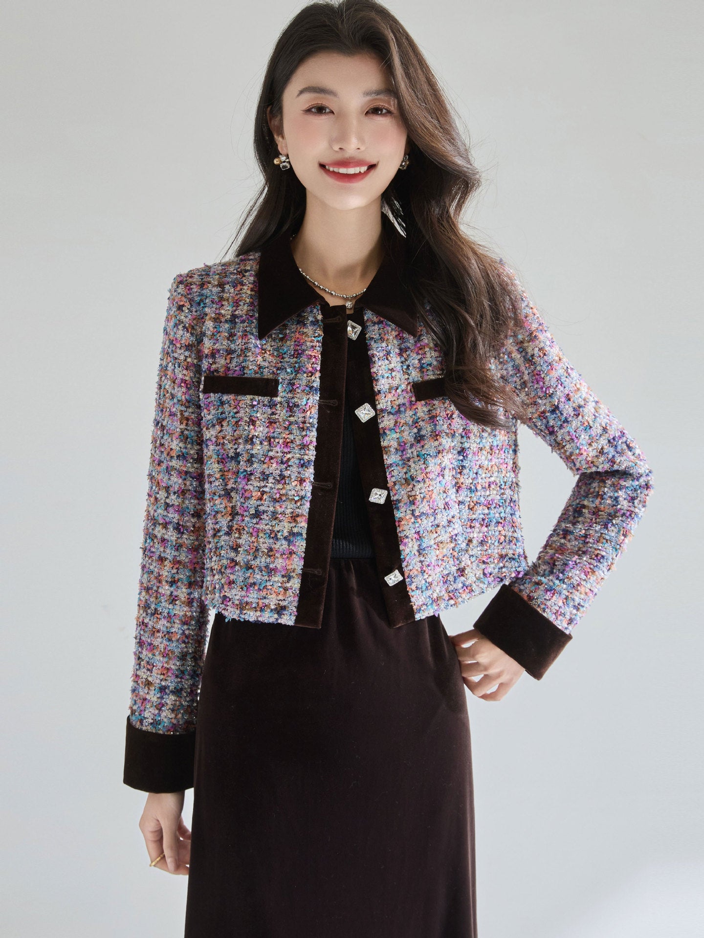 French-Style Multicolor Tweed Jacket | Elegant Women’s Blazer