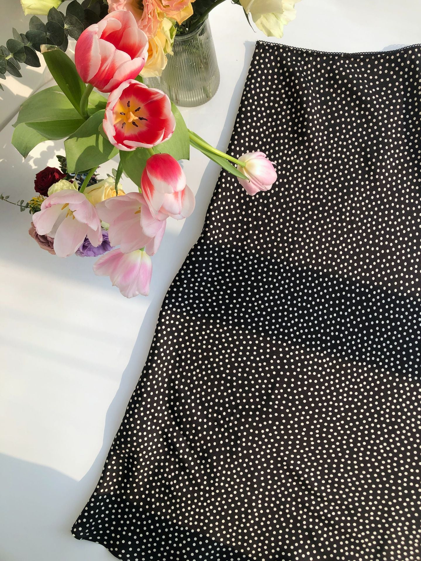 Elegant Polka Dot Silk-Blend Skirt | Asymmetrical Draped Design