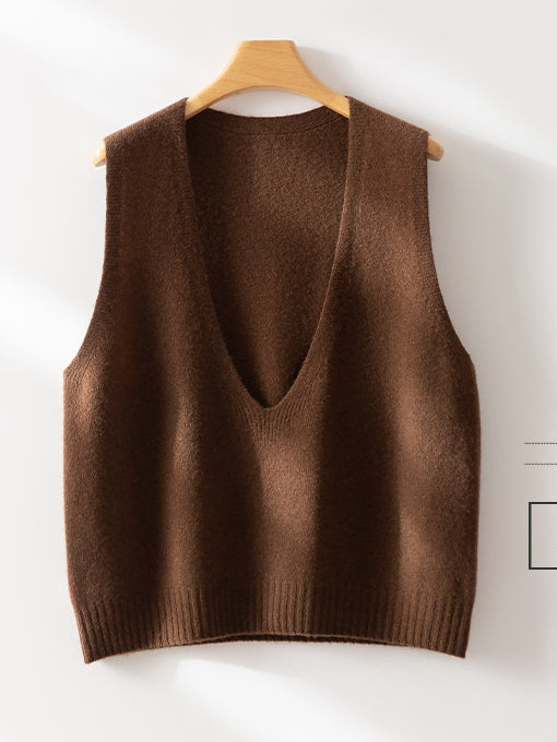 Women's V-Neck Layering Vest – 100% Wool Knit