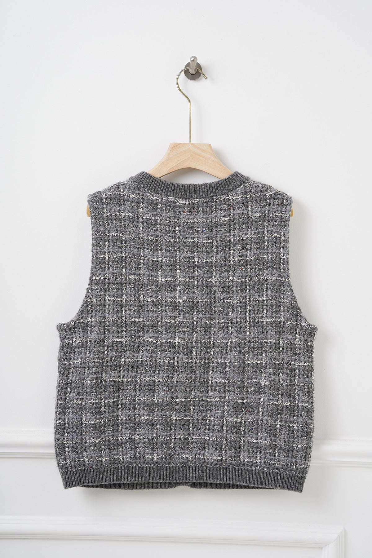 Wool-Blend Tweed Knit Vest – Chanel-Inspired Sleeveless Cardigan